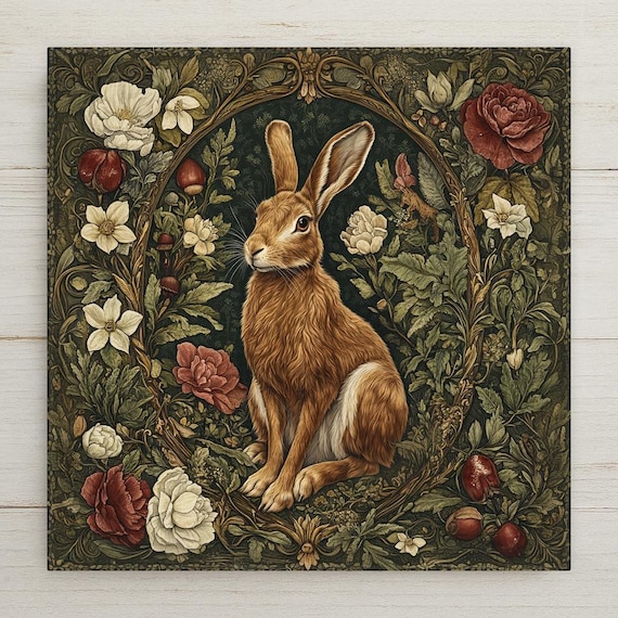 Rabbit Ceramic Tile: William Morris Art Nouveau Hare Decor