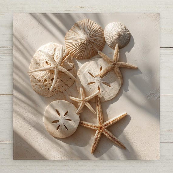 Coastal Ceramic Tile Art: Starfish & Sand Dollar Beach Decor
