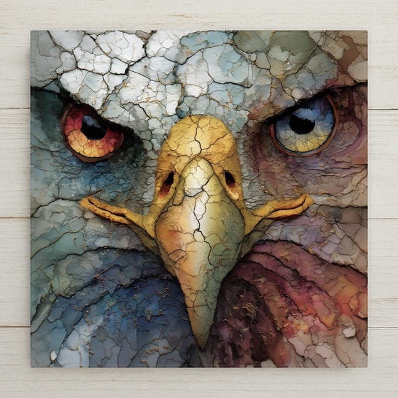 Bald Eagle Wall Art Tile – Patriotic Wildlife Ceramic Home Decor with Crackled Texture Detail, Rustic American Animal Gift, Decorative Tile