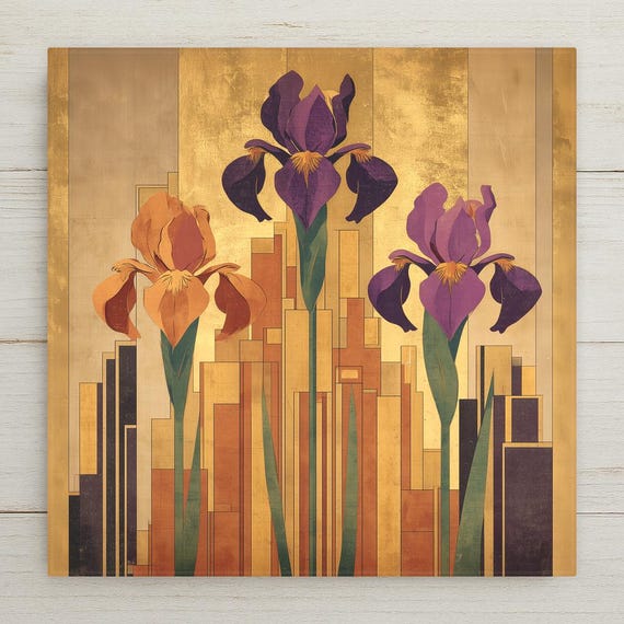 Vintage Bronze Iris Panel Ceramic Art Tile: Art Deco Roaring 20s Wall Decor Art Nouveau Gallery Home Decor Iris Lover Gift