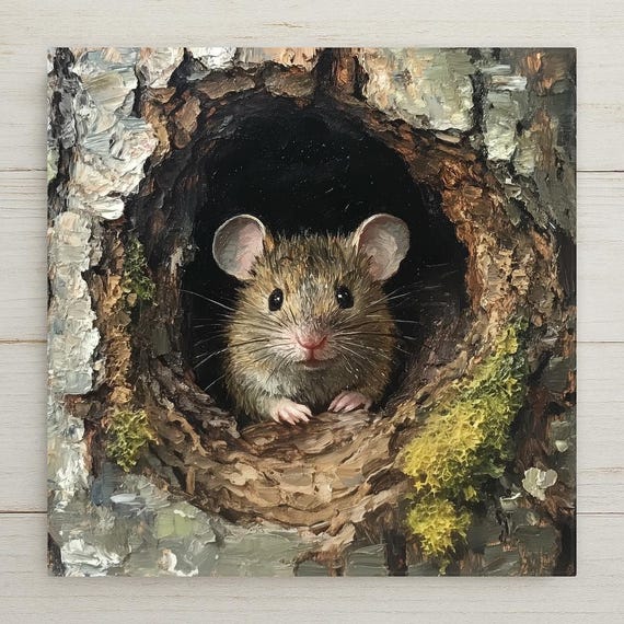 Woodland Mouse Ceramic Tile Art: Forest Animal Wall Decor