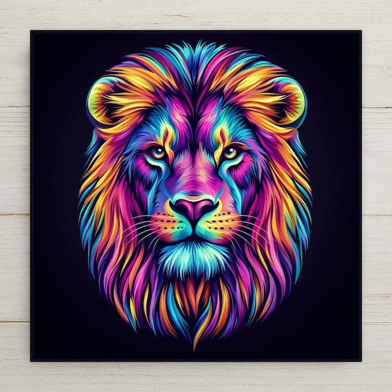 Leo Lion Ceramic Tile Art: Neon Zodiac Astrology Decor