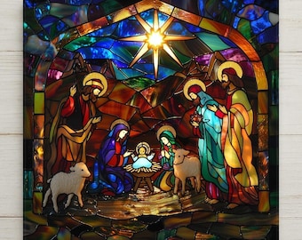 Nativity Wall Art Ceramic Tile Stained Glass Style Christmas Gift Holy Family Decor Religious Nature Art