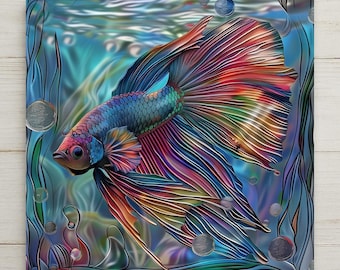 Betta Fish Wall Art Ceramic Tile - Colorful Aquatic Wall Decor for Tropical Spa Bathroom