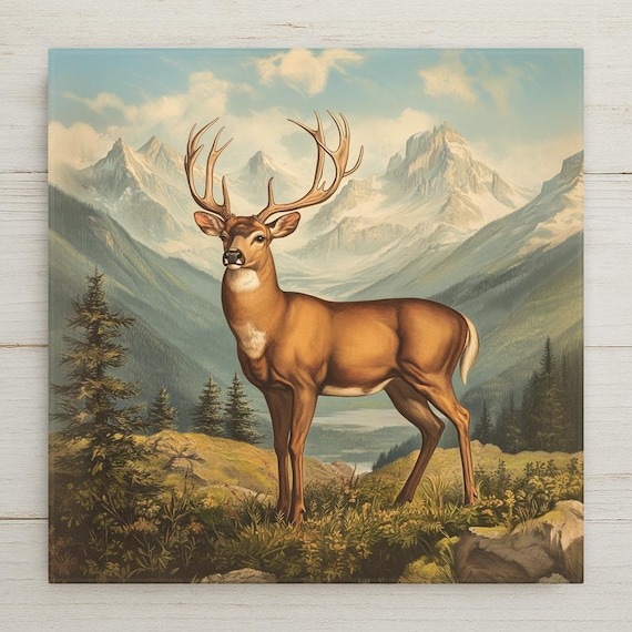 Rustic Deer Ceramic Tile: Audubon Style Cabin Decor, Hunter Gift