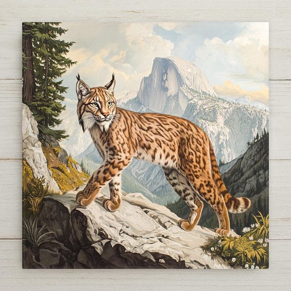 Lynx Wall Art Ceramic Tile Wildlife Lover Gift Cabin Lodge Decor Wild Cat Art Nature Lover Gift Tile