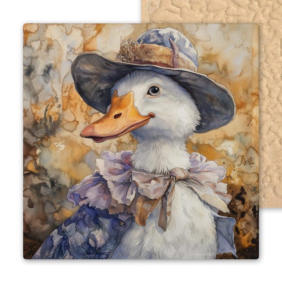 Mother Goose Ceramic Tile Art – Whimsical Goose in Hat & Cape – Nursery Rhyme Inspired Wall Decor for Cottagecore, Farmhouse, Kids’ Room