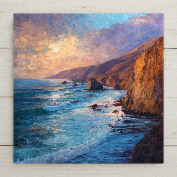 Big Sur California Coastal Ceramic Tile Wall Art - Pacific Coast Highway Ocean Cliffs Scenic Seascape Home Decor