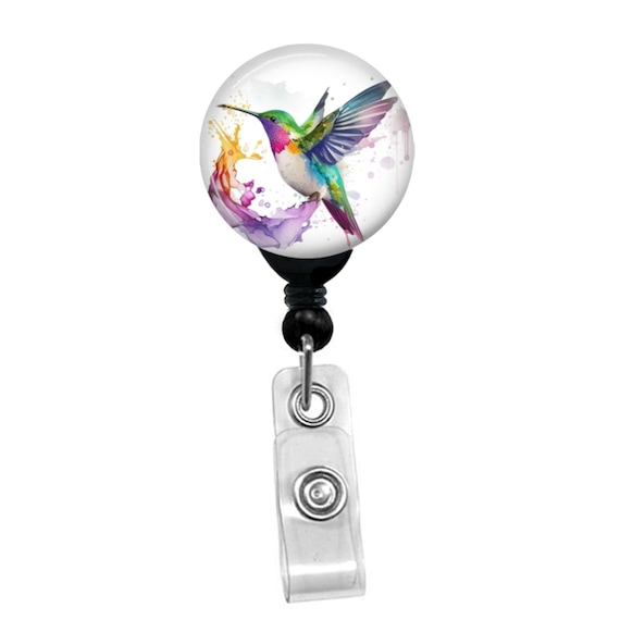 Hummingbird Badge Reel Custom Name Card ID Badge Holder Watercolor Floral Hummingbird Lovers