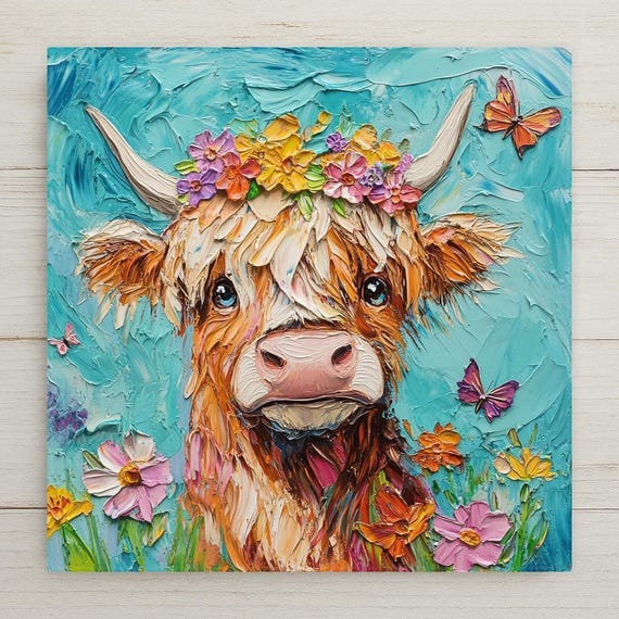 Rustic Highland Cow Ceramic Tile: Farmhouse Kitchen Decor, Handmade Countryside Charm