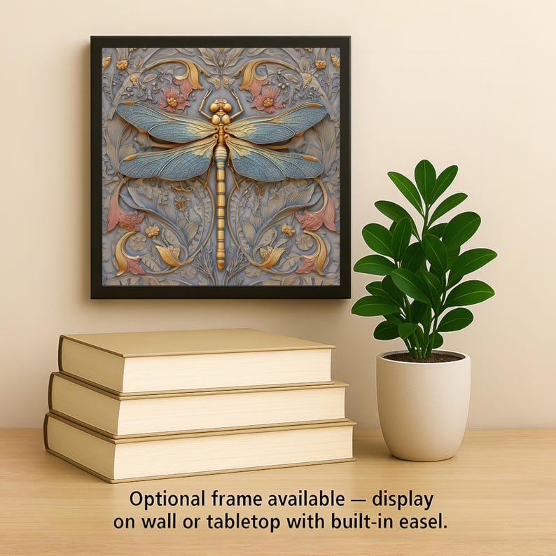 Azulejo de cerámica con diseño simbólico de libélula para pared, estilo Art Nouveau, regalo inspirado en la naturaleza, decoración para amantes de las libélulas. imagen 2