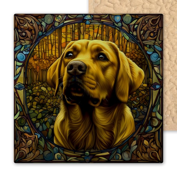 Art Nouveau Labrador Retriever Ceramic Tile - Mucha-Inspired Dog Wall Decor, Trivet, Coaster - Boho Gift