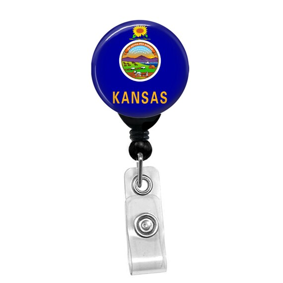 Kansas State Flag Badge Reel – Retractable ID Holder Clip for Nurses, Teachers, State Workers – Patriotic Kansas Pride Gift