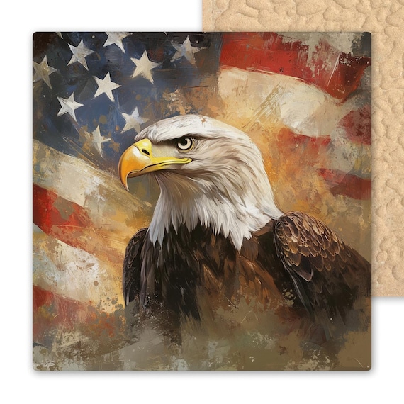 Audubon-Inspired Bald Eagle Ceramic Tile Art - Patriotic Wildlife Decor for Rustic Cabin or Lodge Walls