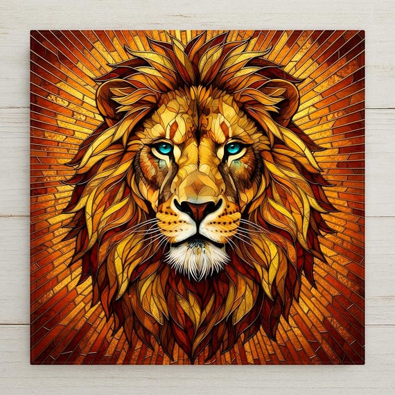 Lion Wall Art Ceramic Tile – Wildlife Wall Art Ceramic Tile – Bold Safari Decor, Masculine Office Decor, Animal Home Decor