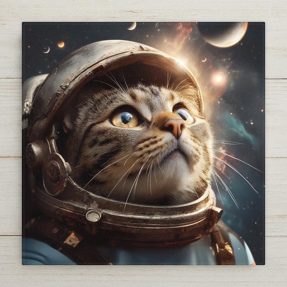 Astronaut Cat Wall Art Ceramic Tile Cat Lover Gift Space Cat Decor Sci Fi Cat Tile Art