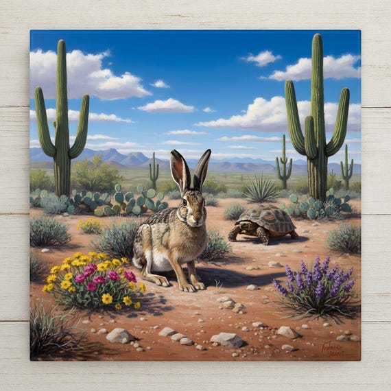 Desert Jackrabbit Wall Art Ceramic Tile – Sonoran Desert Wildlife Decor – Southwestern Wall Decor – Nature Lover Gift – Desert Wall Art