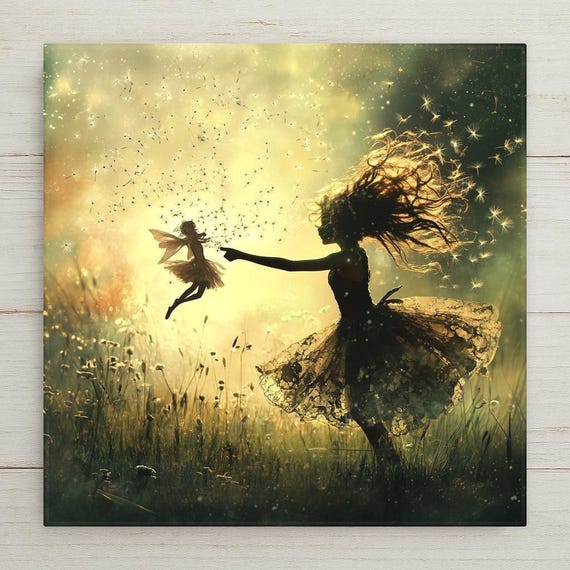 Enchanting Fairy Ceramic Tile Wall Art – Magical Meadow Scene, Fairycore Home Decor, Whimsical Fantasy Wall Decor Tile for Cottage Style