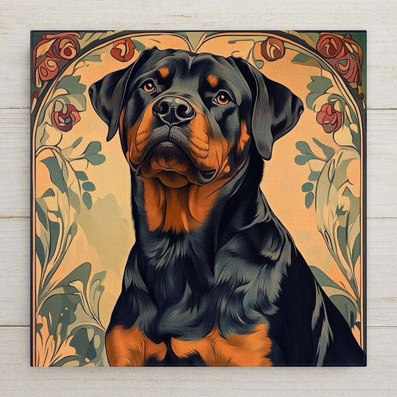 Art Nouveau Rottweiler Ceramic Tile: Elegant Dog Lover Wall Decor