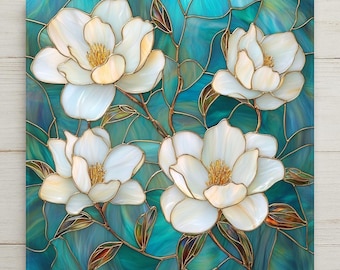 Magnolia Wall Art Azulejo Cerámico Estilo Vitral Regalo Arte Botánico Naturaleza Arte Decoración Magnolia del Sur