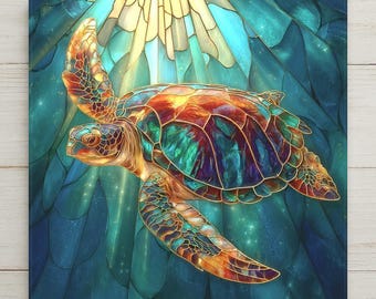 Sea Turtle Ceramic Art Tile: Coastal Wall Decor Beach House Accent Ocean Home Decor Wall ArtArt