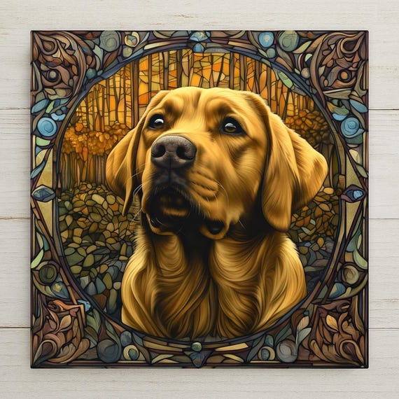 Labrador Retriever Wall Art Ceramic Tile – Stained Glass Labrador Dog Portrait, Yellow Lab Decor, Dog Lover Gift, Lab Wall Decor Home Decor