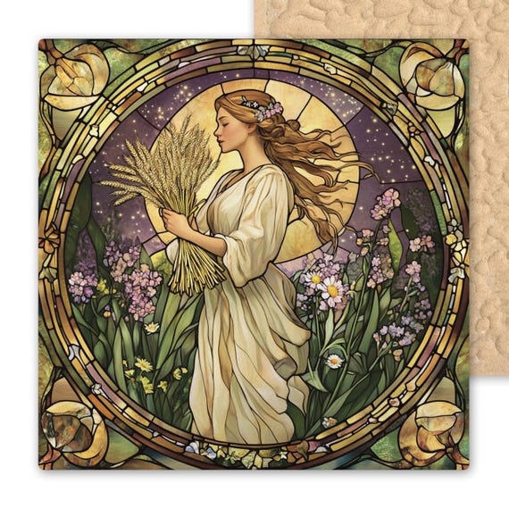 Handcrafted Virgo Zodiac Ceramic Tile - Art Nouveau Stained Glass Astrology Wall Decor