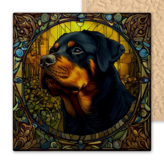 Art Nouveau Rottweiler Ceramic Tile: Mucha-Inspired Decor for Dog Lovers