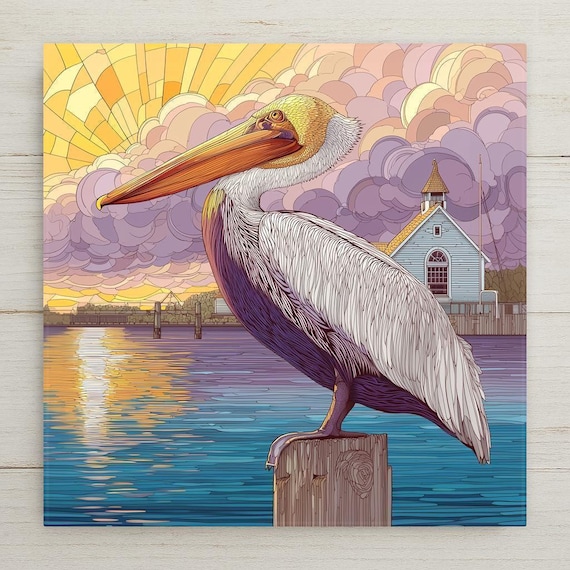 Pelican Wall Art Ceramic Tile Coastal Bird Decor Pelican Lover Gift Harbor Bird Art