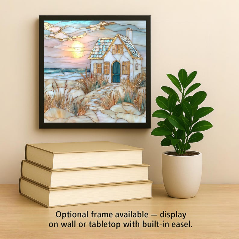 Coastal Cottage Ceramic Tile Art: Stained Glass Style Beach House Decor image 2