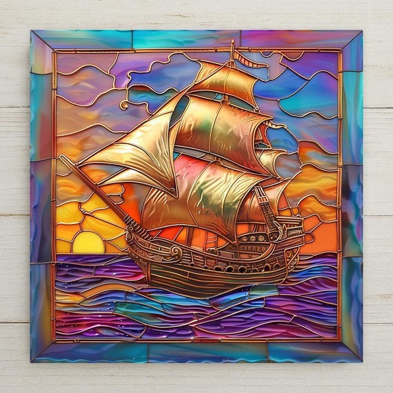 Sailing Ship Wall Art Ceramic Tile Nautical Decor Coastal Gift Sailor Gift Beach House Bathroom Tile