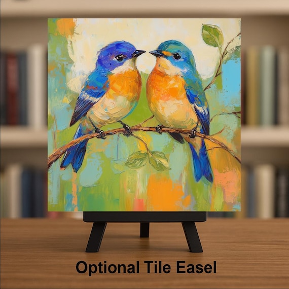 Bluebird Wall Art Ceramic Tile – Bird Couple Decor – Love Birds Wall Decor – Cottagecore Bird Art – Nature Lover Gift – Rustic Home Decor