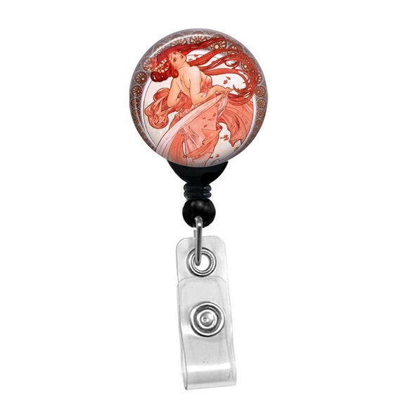 Alphonse Mucha Dance Art Nouveau Badge Reel Holder ID Tag Retractable Clip Name Lanyard Boho Office Gift Nurse Gift Art Deco
