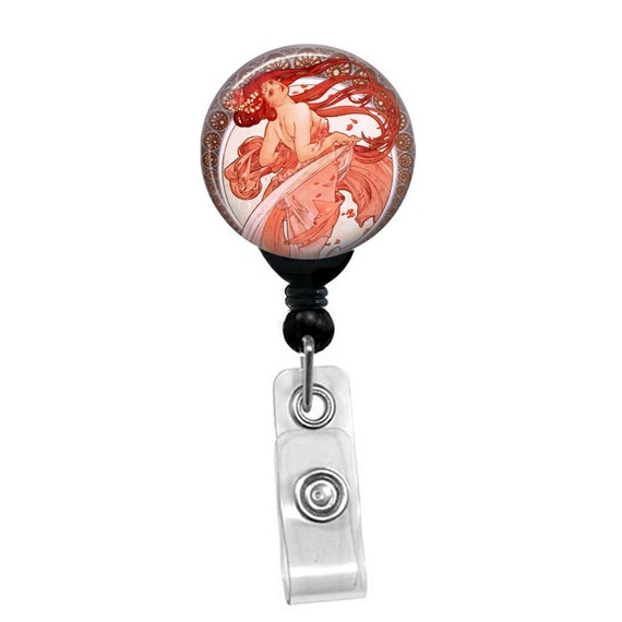 Alphonse Mucha Dance Badge Reel Holder ID Card Name Tag Lanyard Retractable Badge Holder