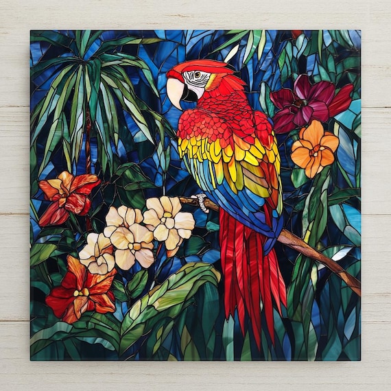 Macaw Wall Art Ceramic Tile Parrot Lover Gift Tropical Bird Decor Scarlet Macaw Art Bird Lover Gift Tile