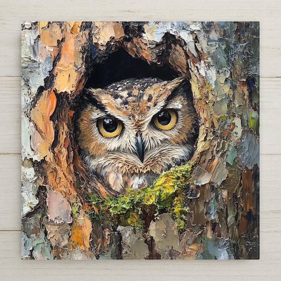 Barred Owl Ceramic Tile: Ornamental Bird, Rustic Forest Wall Decor