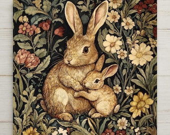 Bunny Rabbit Wall Art Ceramic Tile William Morris Style Gift Art Nouveau Nature Art Rabbit Lover Woodland Decor Gift