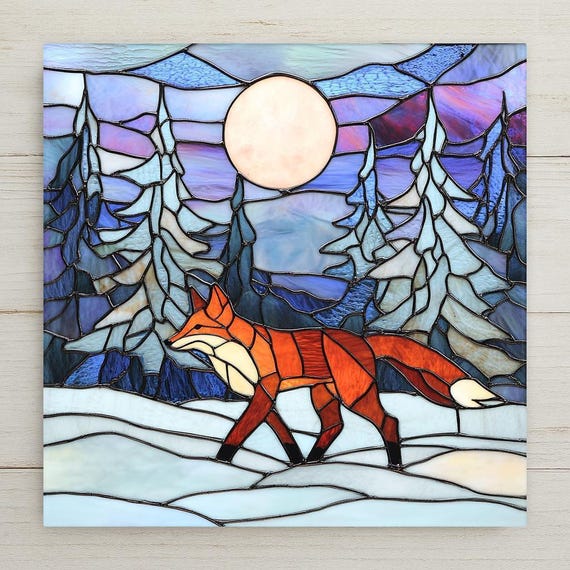 Red Fox Ceramic Tile Art: Rustic Winter Forest Cabin Decor
