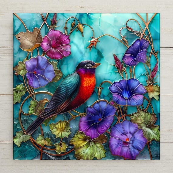 Robin Wall Art Ceramic Tile Bird Lover Gift Garden Decor Red Robin Art Nature Gift Bathroom Bird Tile