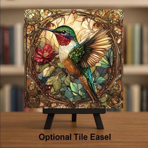 Art Nouveau Hummingbird Wall Art Ceramic Tile Nature Gift Vintage Decor Floral Bird Art Hummingbird Gift Tile bild 3