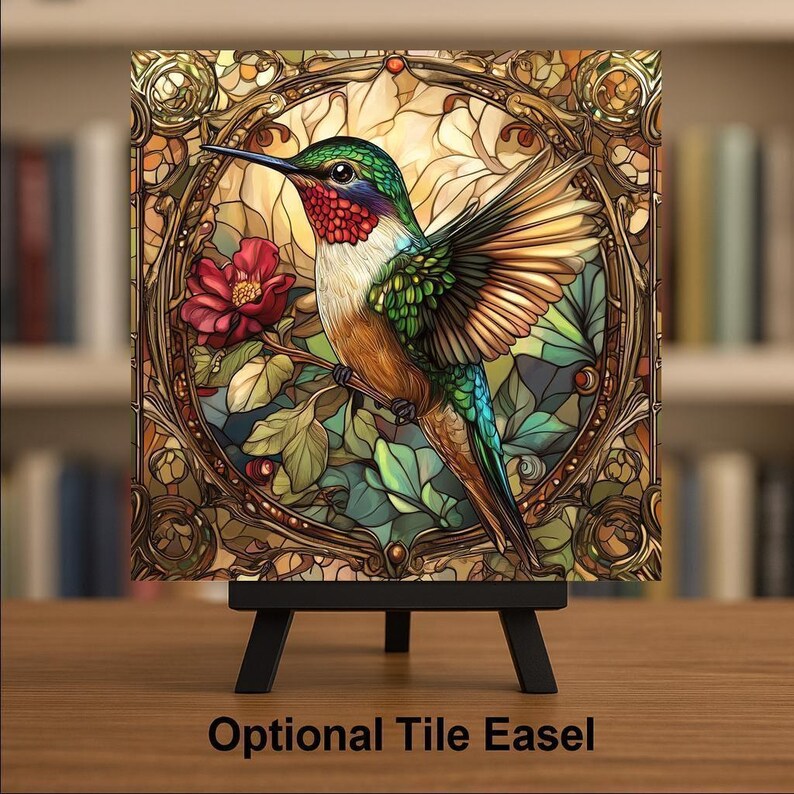 Art Nouveau Hummingbird Wall Art Ceramic Tile Nature Gift Vintage Decor Floral Bird Art Hummingbird Gift Tile bild 3