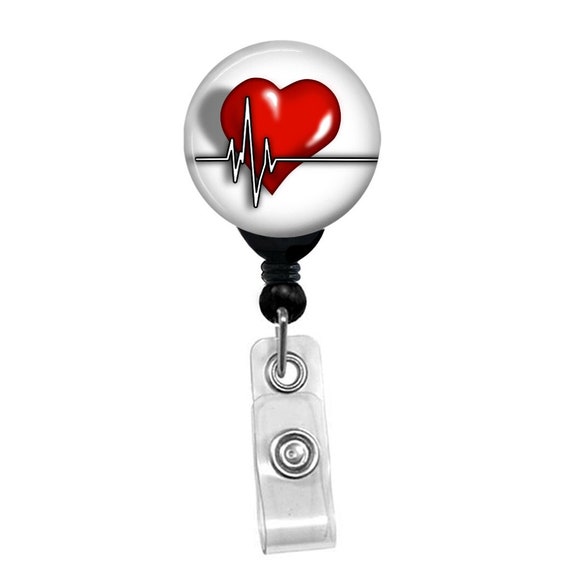 Cardiology Badge Reel – Cardiac Nurse Heart ID Holder – Custom Name Badge Clip – Heartbeat Retractable Badge Reel – Medical Gift