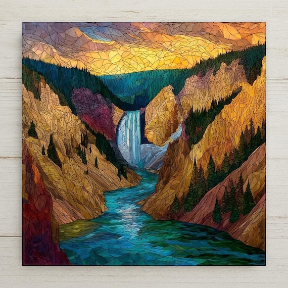 Yellowstone Falls Wall Art Ceramic Tile Wyoming Gift Waterfall Decor National Park Art Nature Lover Gift Tile
