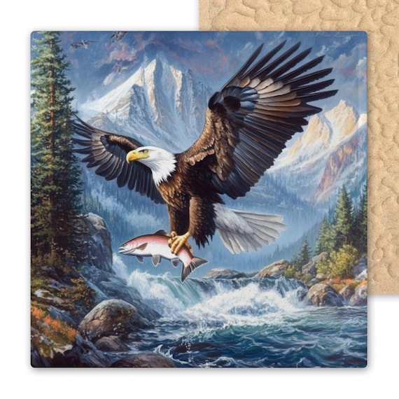 Audubon-Inspired Bald Eagle Ceramic Tile Art - Patriotic Wildlife Decor for Rustic Cabin or Lodge