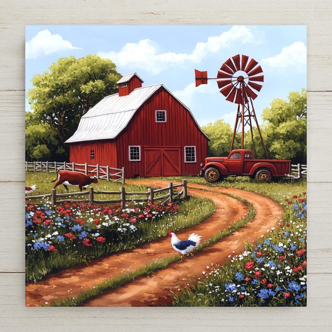 Red Barn Wall Art Ceramic Tile Farmhouse Country Decor Rustic Cabin ...