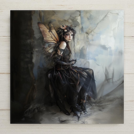 Gothic Fairy Wall Art Ceramic Tile Dark Fantasy Gift Witchy Decor Fairy Lover Gift Moody Art Tile