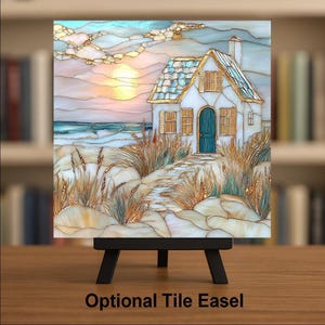 Coastal Cottage Ceramic Tile Art: Stained Glass Style Beach House Decor image 3