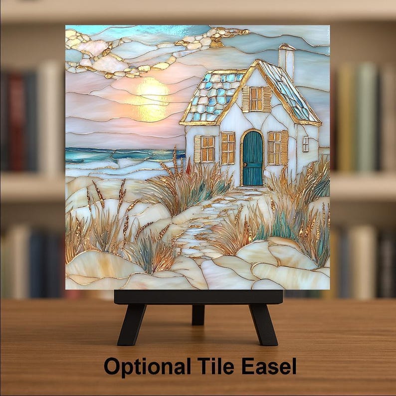 Coastal Cottage Ceramic Tile Art: Stained Glass Style Beach House Decor image 3