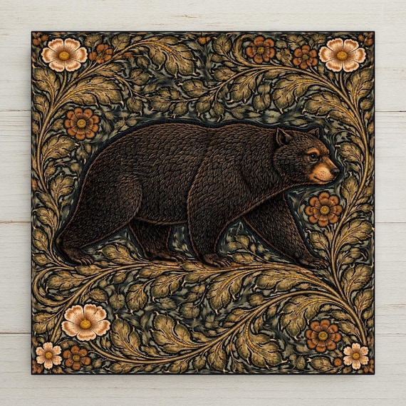 Bear Rustic Wall Art Ceramic Tile Cabin Decor Woodland Animal Art Lodge Wall Decor Forest Wildlife Art Rustic Home Decor