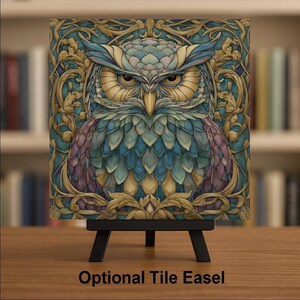 Owl Wall Art Ceramic Tile Art Nouveau Gift William Morris Botanical Woodland Bird Lover Birdwatcher Memorial Sympathy Gift for Her image 3